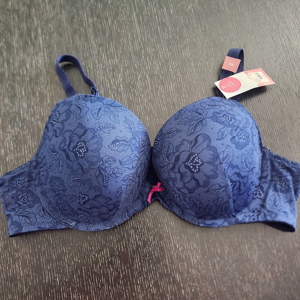 Blue Floral Lace Bra